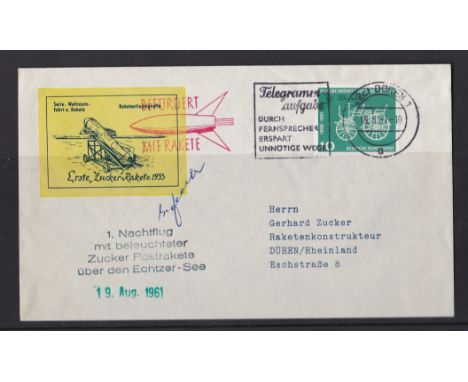 Rocket mail/Space - Envelope issued to commemorate the 1st Night Light with an illustrated Sugar Post Rocket from Echter - Se