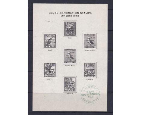 Great Britain Lundy 1953 - Coronation set black print with 2 June 1953, FD datestamp