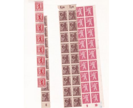 Germany 1945 - Allied Occupation -Russian Zone SG RA3 8pf u/m-no gum strip of (8) SGRA4 10pf u/m-no gum strip of (8)( and str