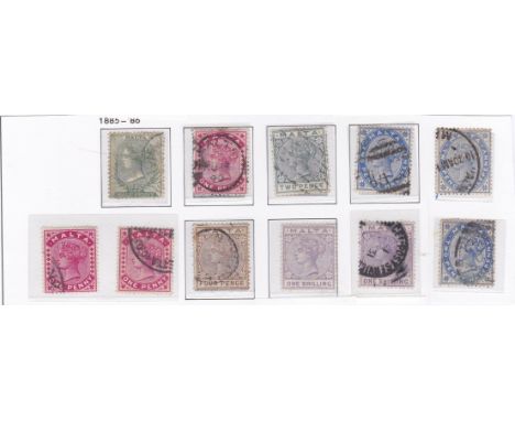 Malta 1885 - 90 1/2d to 1/- used (10) and 1/- m/mint, SG 20 - 29 (11)
