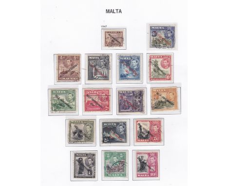 Malta 1948-53 Self - Government set, 1/4d to 5/- fine used, 10/- l/m/mint SG234/248 (22)