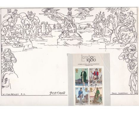 Great Britain 1979 - Large Mulready design FDC with 1980 M/S used Bath FDI. Scarce