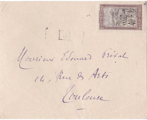 French Colonies Madagascar 1930 El Tanan/Colber machine cancel, light boxed numeral l/s - 40c adhesive, to Toulouse