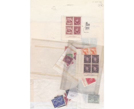 Australia KGVI - imprint blocks (7) and to 1950, some varieties noted and odd mint to 1s4d. Useful lot m/mint and u/m