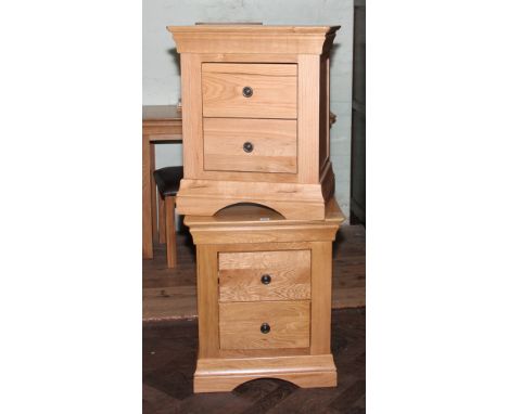 Pair of new light oak 2 drawer bedside cabinets, each 53 wide x 39.5 deep x 63.5 high 