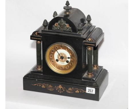 Victorian striking mantel clock in black marble case 