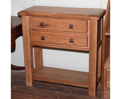 Light oak 2 tier console or hall table fitted 2 long drawers 90cm wide x 36cm deep x 97cm high 