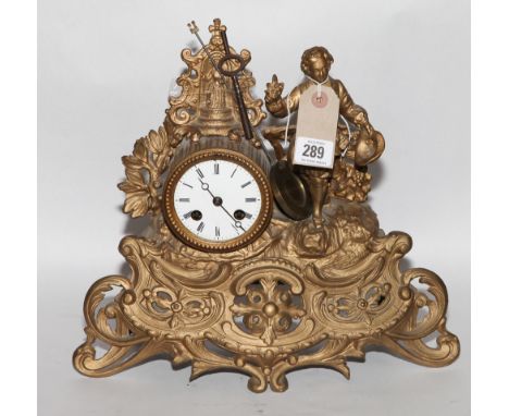 French two train gilt figure mounted mantel clock
