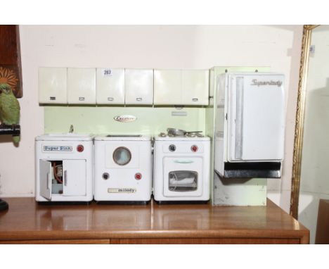 Vintage toy model kitchen with fridge, cooker etc. 