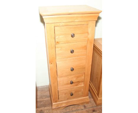 New 5 drawer light oak tallboy chest of drawers 53cm wide x 117cm high x 41cm deep