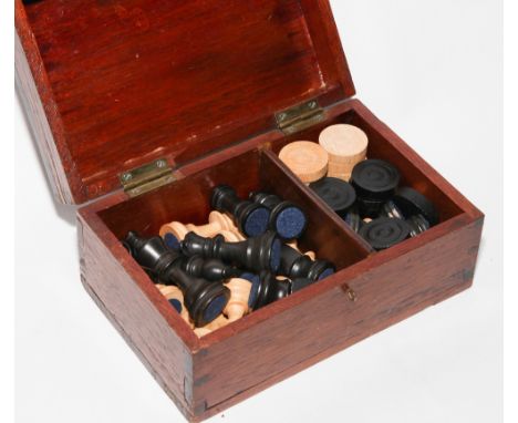 Set of Chess men, draughts in box etc. 