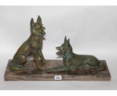 French art deco style Alsatian dog ornament on marble base 20" wide x 6.5" deep x 12" high appx