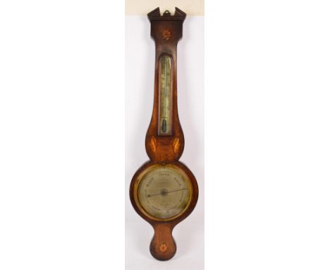 A 19th century mahogany and inlaid wheel barometer inscribed "P. Borini, Bull Street, Birmingham", height 100cm.