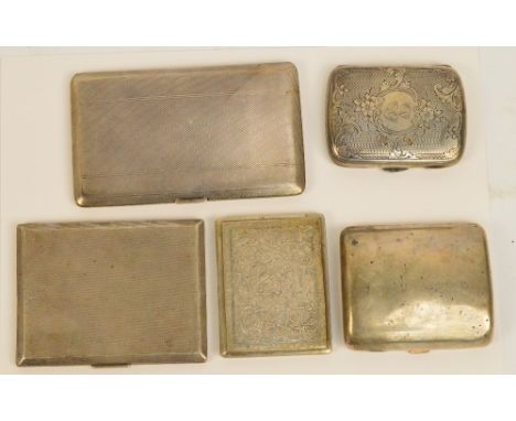 A group of four hallmarked silver cigarette cases, comprising two engine turned examples including William Suckling Ltd, Lond