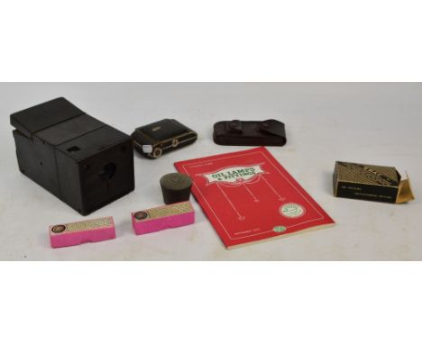 An Adam & Co "The No.1 Yale" boxed camera, a Supersport camera, an Erac camera, a set of brass stacking weights, a case Rolls