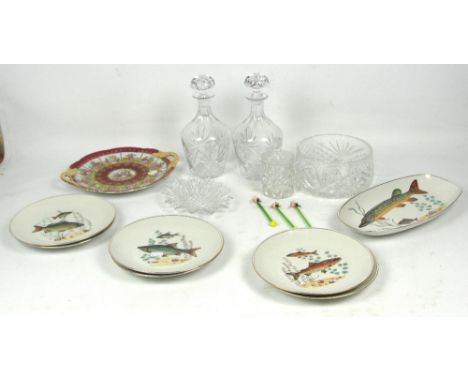 A small quantity of ceramics comprising a Polish Chodziez fish service with a serving platter and six plates all decorated wi