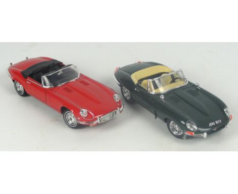 Two model E-type Jaguars, 1:18 scale, comprising a Burago Jaguar E-Type 1961 in racing green and a road signature 1971 Jaguar