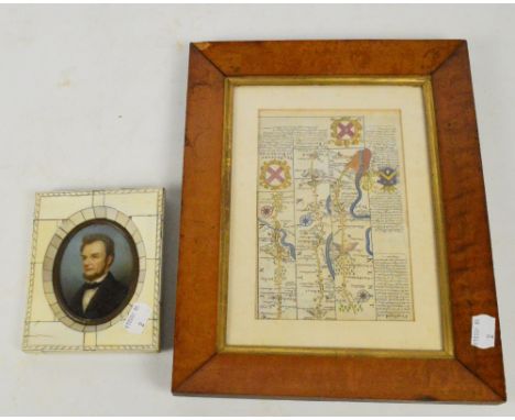 A late 17th century John Ogilby print of a road map from Rochester to Deptford and Blackheath, later hand coloured, 18.5 x 12