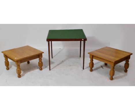 Two modern square coffee tables and a baize lined folding card table (3).