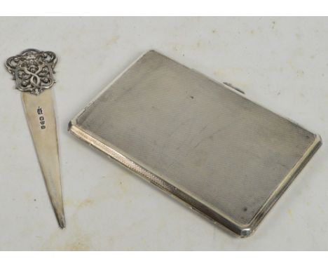 A late Victorian hallmarked silver letter opener with pierced mask finial, Sampson Mordan, Chester 1900, length 14cm, and a G