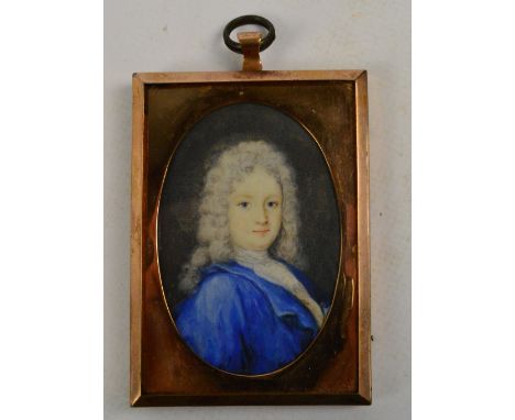 LATE 19TH CENTURY ENGLISH SCHOOL; a portrait miniature on ivory, study of a gentleman in 18th century costume, unsigned, in y