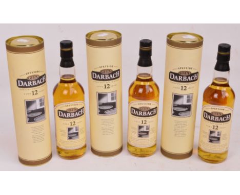 Three boxed bottles of 12 year Single Speyside Malt Glendarbach Scotch Whisky.