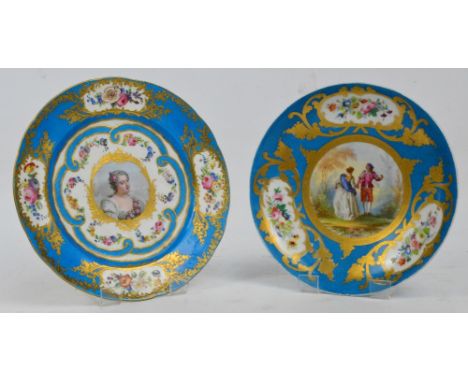 A mid-19th century Sèvres porcelain circular cabinet plate with gilt heightened decoration, centred with a hand painted portr