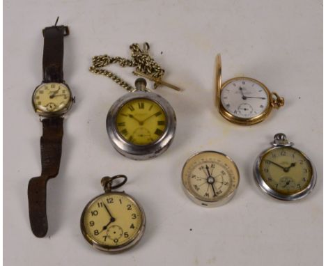 A group of four pocket watches to include a Thomas Russell & Son of Liverpool gold plated cased crown wind full hunter with e
