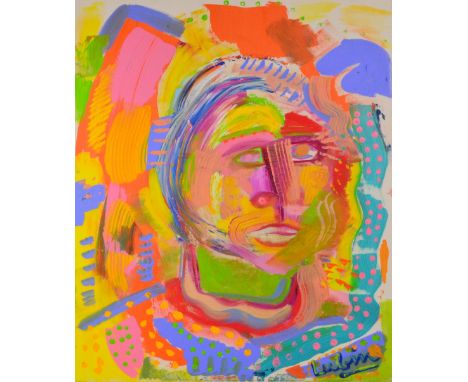 NOAH LUBIN (b.1979); acrylic on canvas, abstract portrait study, signed, 90 x 70cm, mounted but unframed. (D) CONDITION REPOR