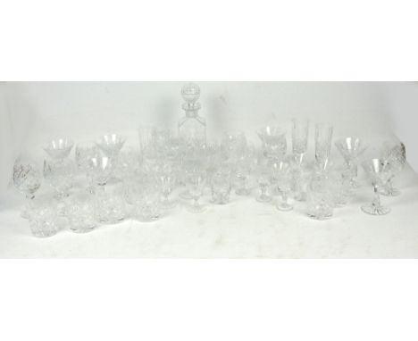 A large collection of cut glass items including six wine glasses, six cocktail glasses, six tumblers, also champagne flutes, 