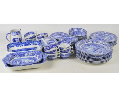 A Spode "Italian" dinner and tea service comprising eleven dinner plates, nine smaller plates, three serving dishes, nine cup