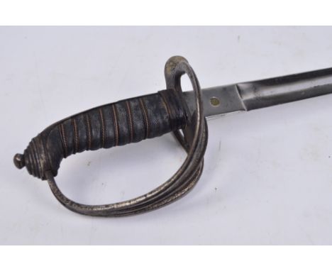 A late 19th century officer's sword with shagreen and wirework grip, pierced knuckle guard, and metal scabbard, length 97cm.