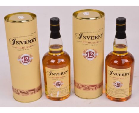 Two boxed bottles of 12 year Inverey Single Malt Highland Scotch Whisky.