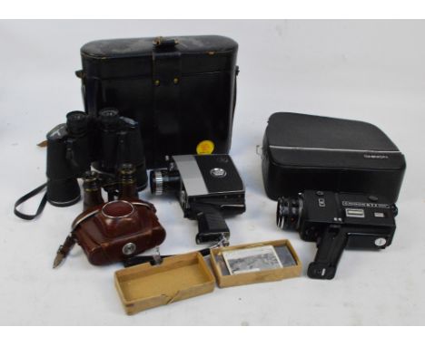 A cased Bolex Paillard s1 cine camera, a further Chinon example, a Zeiss photo camera, a pair of opera glasses, a pair of Tas