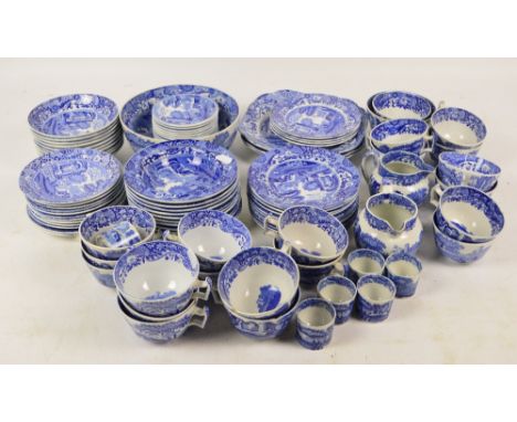 A large quantity of Copeland Spode Italian blue and white including cups and saucers, side plates, bowl, jug, etc.