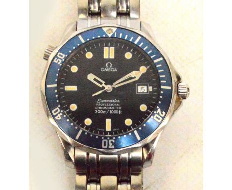 OMEGA; a gentleman's Seamaster Professional Chronometer stainless steel wristwatch with blued bezel, date aperture and dial i