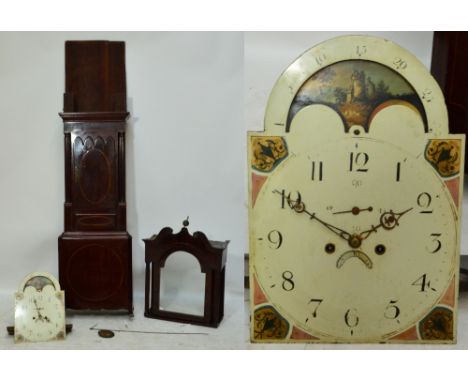 A mid 19th century mahogany eight day longcase clock, the hood with broken swan neck pediment above arched dial set with roll