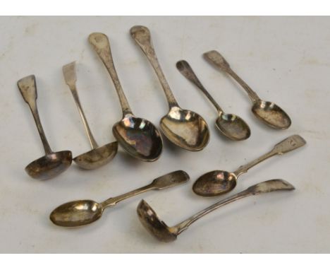 a pair of George III Scottish hallmarked silver tablespoons, Edinburgh 1783, length 21.5cm, a pair of hallmarked silver fiddl