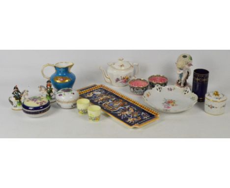 A quantity of mixed ceramics including a pair of florally decorated Foley egg cups, a pair of Newhall Boumier ware small lust