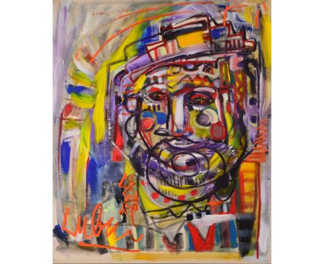 NOAH LUBIN (b.1979); acrylic on canvas, abstract portrait study, signed, 90 x 70cm, mounted but unframed. (D) CONDITION REPOR