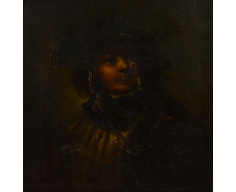 19TH CENTURY ENGLISH SCHOOL; oil on canvas, portrait study of a man, unsigned, 33 x 30cm, framed (badly af).
