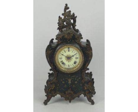 ANSONIA CLOCK CO, NEW YORK; a c.1900 American rococo style metal cased eight day chiming mantel clock, the circular dial set 