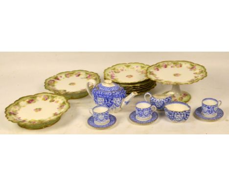 A Copeland Spode tea set of small proportions comprising a teapot, three cups and saucers, cream jug and a sugar bowl, also a