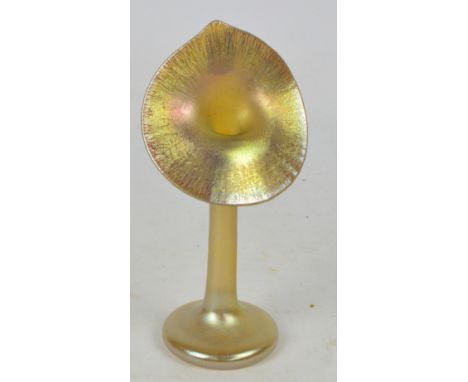 An early 20th century Art Nouveau "Jack in the Pulpit" iridescent glass vase by American Steuben Glassworks, marked "Aurene 1