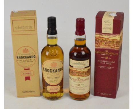 A boxed single bottle of Knockando Single Malt Scotch Whisky, distilled 1980, and a boxed single bottle of 12 year Glendronac