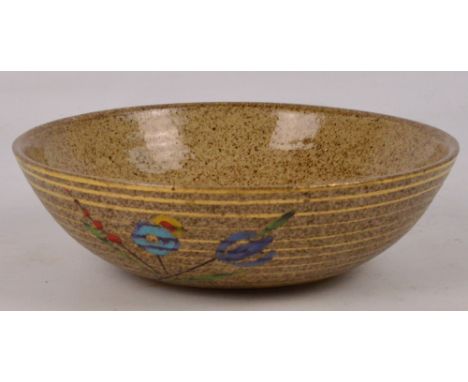 A Clarice Cliff Bizarre "Goldstone" pattern circular shallow bowl, hand painted with floral spray to outside, marked to base,