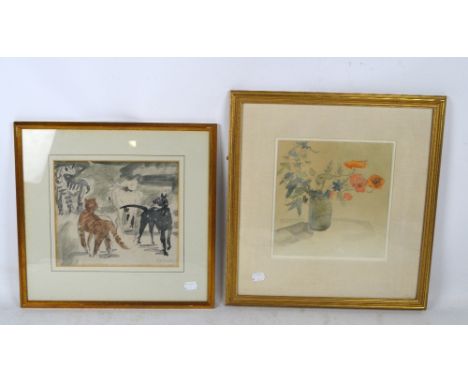 GEOFFREY H. RHOADES; pencil, ink and watercolour "Cats' Ballet", signed and inscribed on R.L. Pointon Gallery label verso, 20