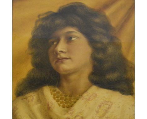 ELLA WORRALL; watercolour, portrait study of a young woman, signed and dated 1886, 32.5 x 30cm, framed and glazed.