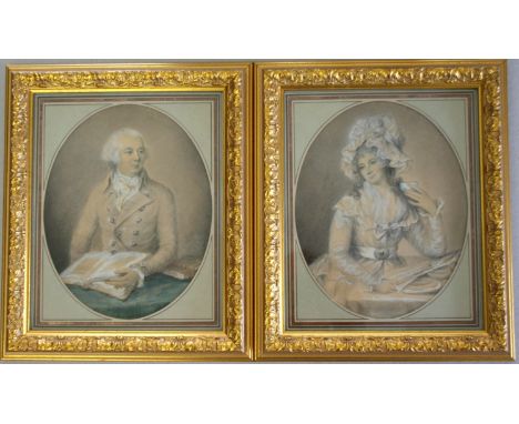 ENGLISH SCHOOL, LATE 18th CENTURY PORTRAIT OF A LADY; and OF A GENTLEMAN A pair, watercolour, mounted oval Each 20.5 x 16cm. 