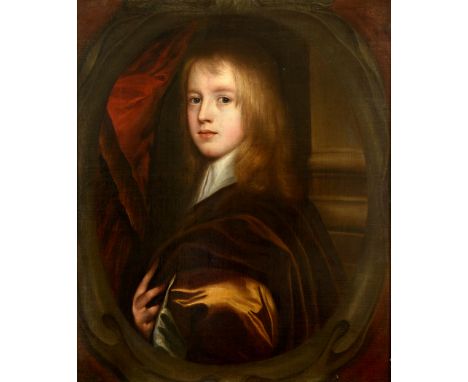 CIRCLE OF GERARD SOEST (1600-1681) PORTRAIT OF A BOY Quarter length, wearing a brown mantle, a pillar and a red swag beyond, 